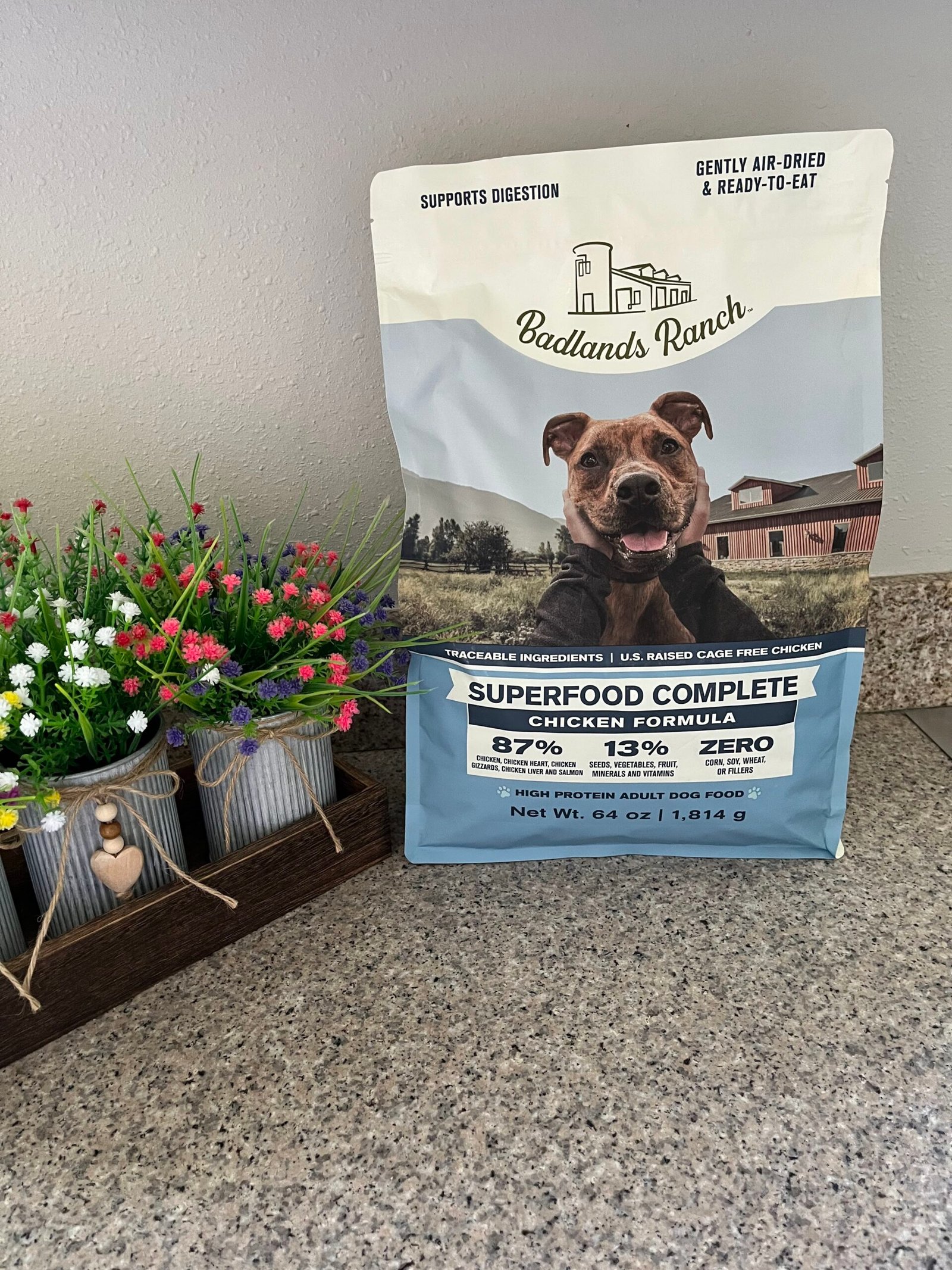 A balanced dog diet featuring Badlands Ranch Superfood Complete